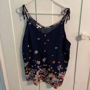 Tie strap, floral and navy blue tank top